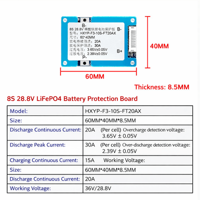 8S 24V LiFePO4 BMS 20A Battery Protection Board HXYP-F3-10S-FT20AX_img_0