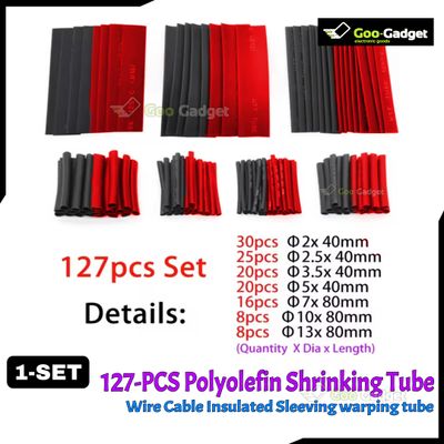 127pcs Assorted Heat Shrink Tube Kit | Polyolefin Insulation Sleeving 2:1 for Wires & Cables