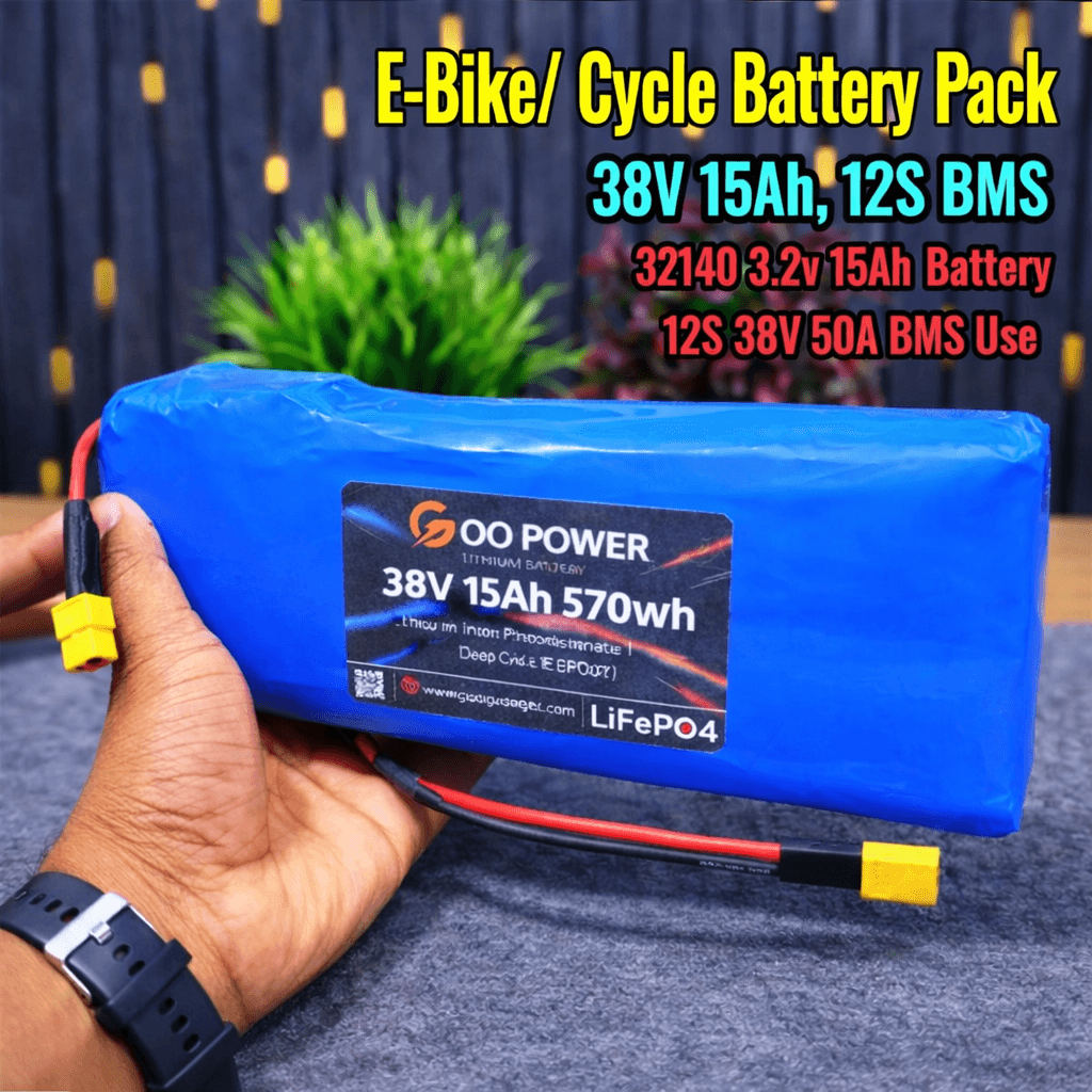 38V 15Ah LiFePO4 E-Bike / Cycle Battery Pack with 12S 40A BMS 321400 Battery Use 4-16S Universal 40A BMS