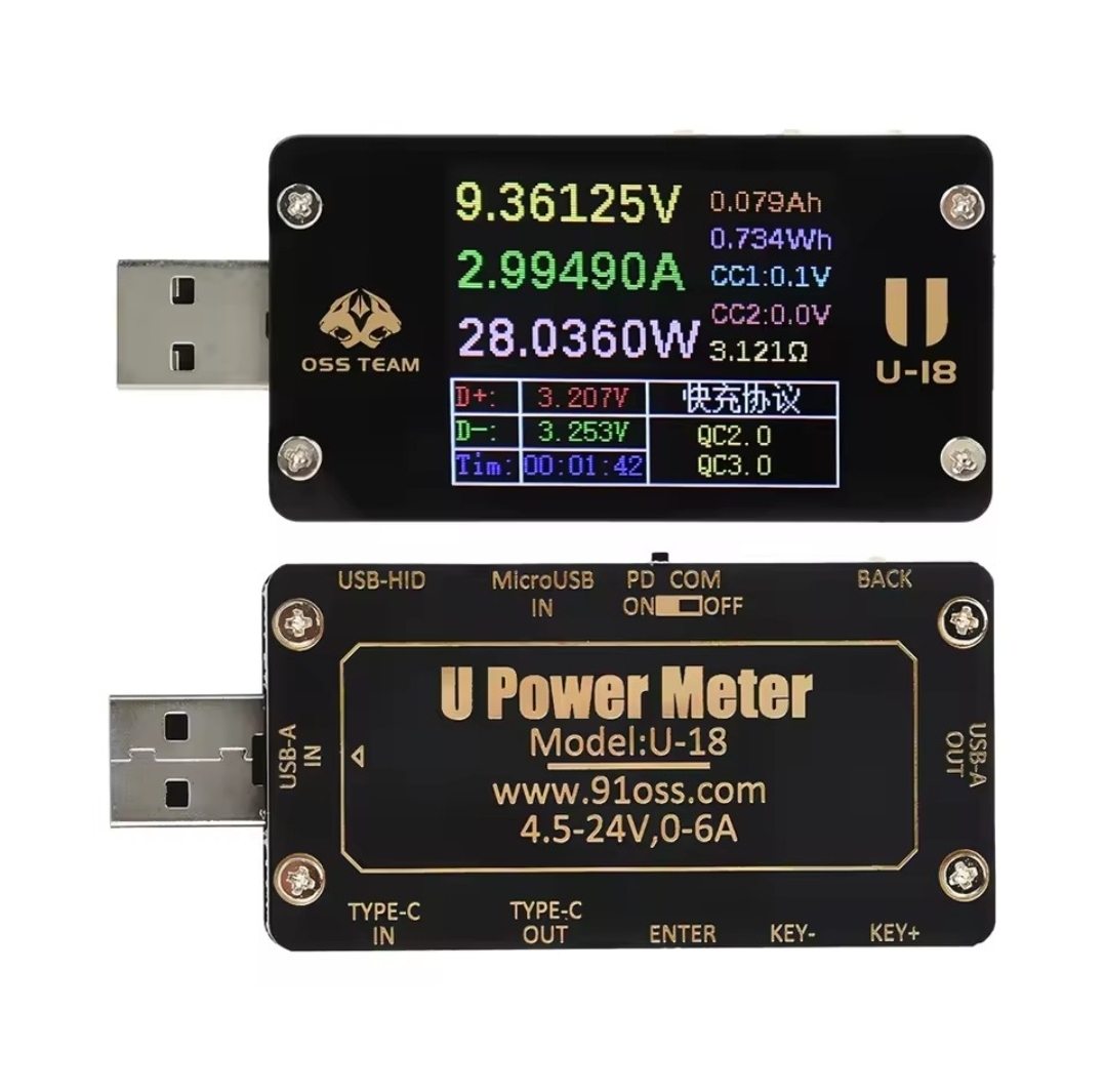 DC 4-25V 1.77 Inch Multi Function USB Voltage Current Meter Power Tester QC/PD Protocol Simulator Fast Charging Tester 6.5A