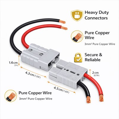 Anderson Connector 50A Kit with 8 Gauge 30cm Pure Copper Battery Cable Waterproof Quick Connect Plug_img_0