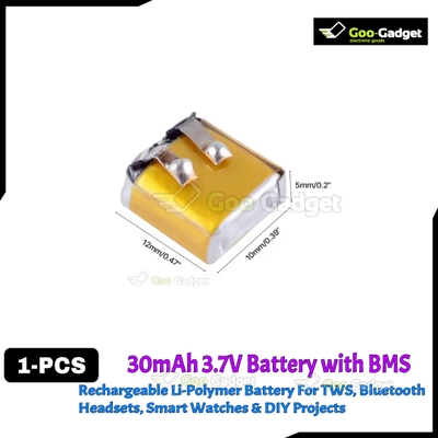 30mAh 3.7V Rechargeable Li-Polymer Battery – For TWS, Bluetooth Headsets, Smart Watches & More (1cm x 1cm, No BMS)_img_0