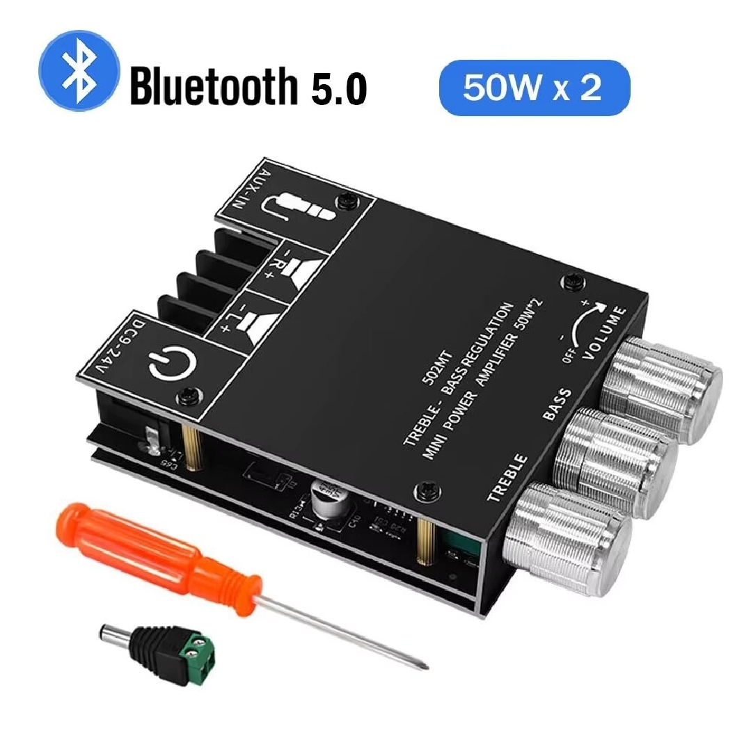 ZK‑502MT Bluetooth 5.0 High‑Power Stereo Amplifier Board – 2 × 50 W (2.0 Channel) with Dedicated Subwoofer/Bass Boost S0204
