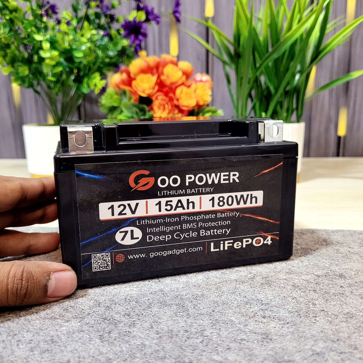 12V 15Ah LiFePO4 Bike Self-Start Battery with 1.2A Active Balancer | 7L Size | High Peak Start 500A