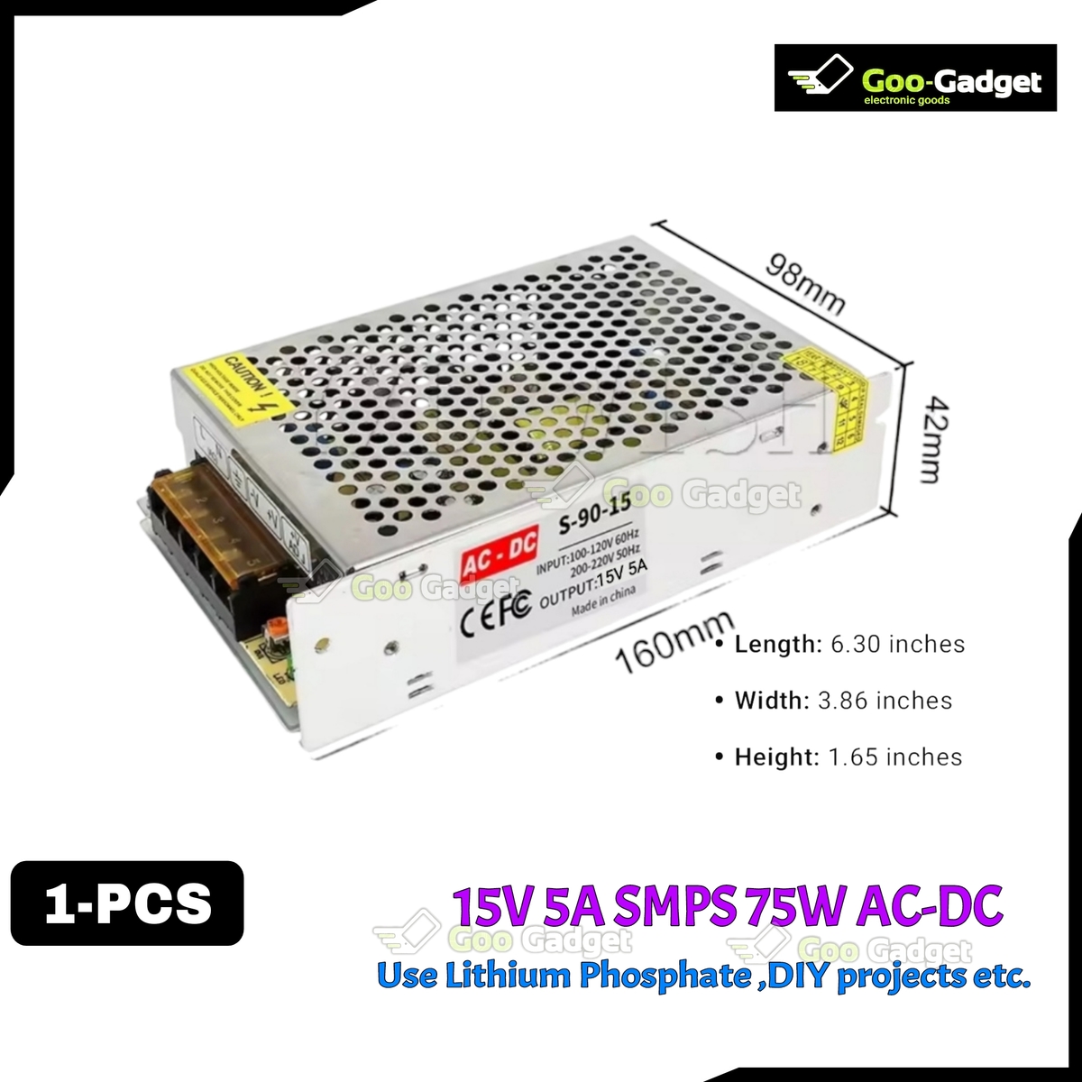 15V 5A 75W SMPS AC to DC Metal Power Supply – Compact & Reliable
