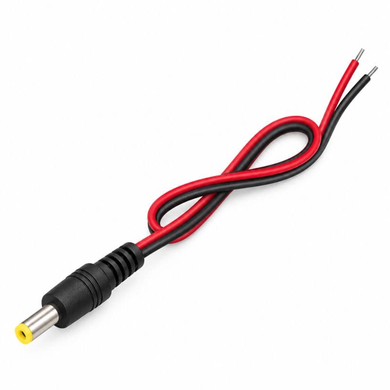 DC Male Power Jack with Cable 2.1mm x 5.5mm Open Wire 15cm