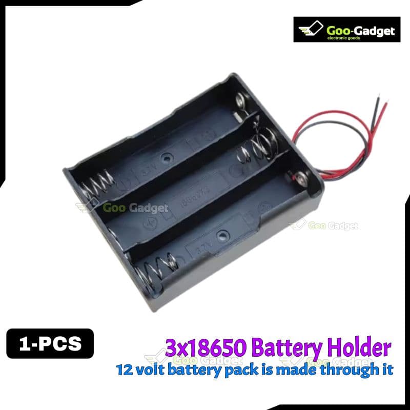 3-Slot 18650 Li-Ion Battery Holder Case 12V Series with Red & Black Wires