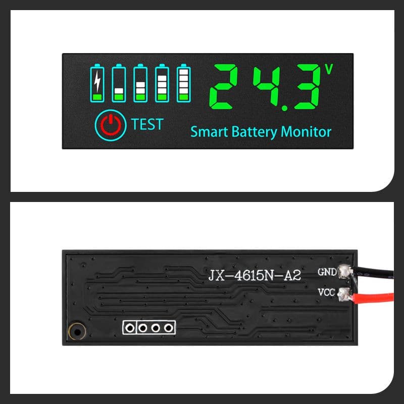 JX-4615N-A2 7V–55V LCD Battery Voltage & Capacity Indicator for Li-Ion & LiFePO4