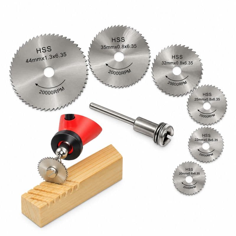 6PCS Mini HSS Cutting Disc Set 22-50mm with 3mm Mandrel for Rotary Tools