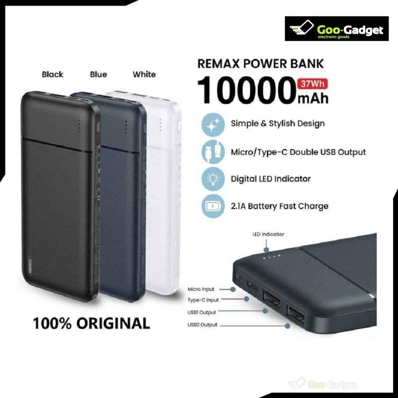 Remax Lango 10000mAh Dual USB Power Bank 5V 2.1A with Micro USB Input