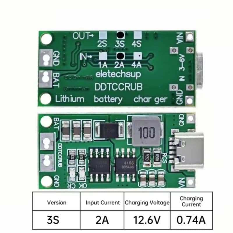 3S 2A Type-C Lithium Battery Charger Module | 12.6V Boost Charging Board for 3S 18650 Li-ion Battery Packs