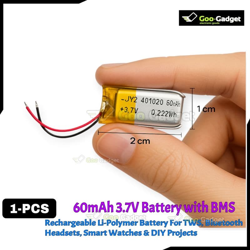 3.7V 60mAh Li-Polymer Battery | Rechargeable Battery for TWS Earbuds & Smart Watch