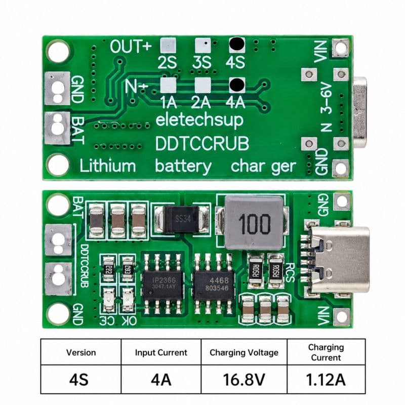 4S 4A Type-C Lithium Battery Charger Board | 16.8V CC/CV Output | 18650 Battery Module