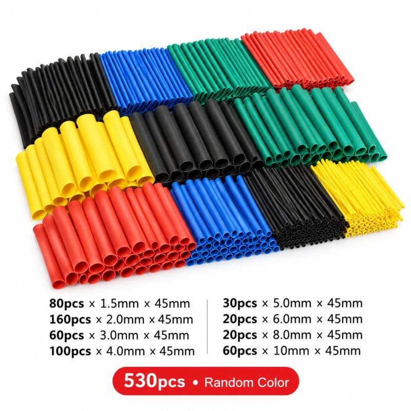 530PCS Heat Shrink Tube Kit | 2:1 Polyolefin Insulation Sleeves Assorted Sizes
