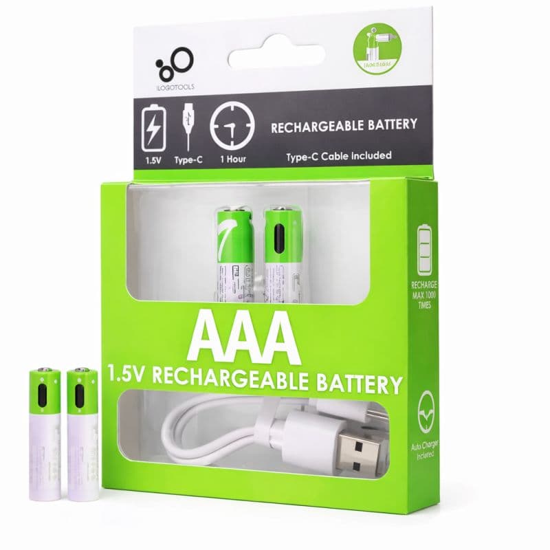 2PCS AAA 1.5V Type-C Rechargeable Lithium Battery with Charging Cable