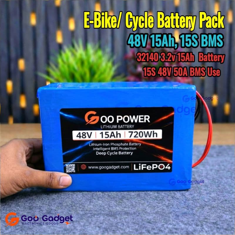 48V 15Ah LiFePO4 E-Bike Battery Pack with 32140 3.2V 15Ah Cells & 50A BMS