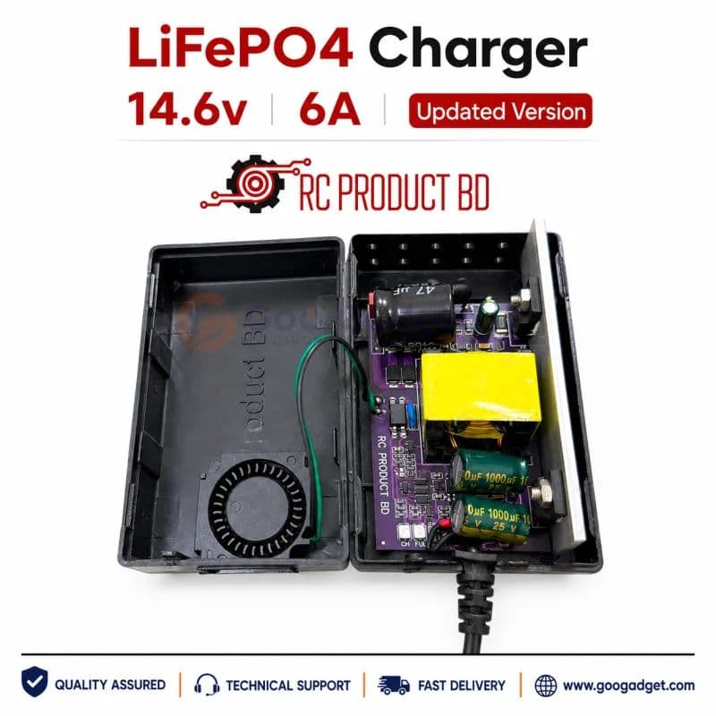 14.6V 6A LiFePO4 Battery Charger 70W High-Speed Fast Charger with Cooling Fan