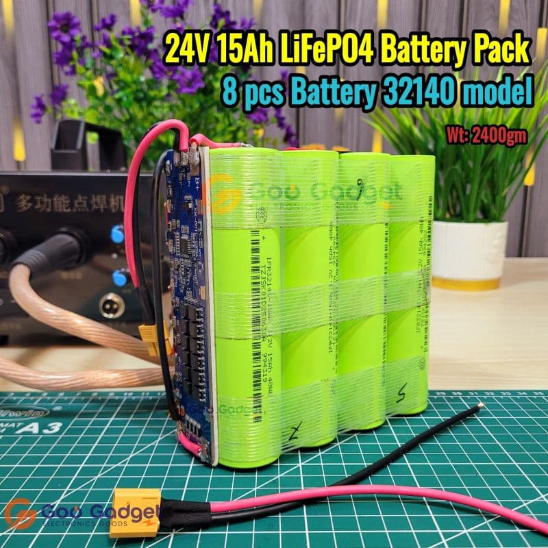 24V 15Ah LiFePO4 Battery Pack 8S with 30A BMS | IFR32140 Grade-A Cells