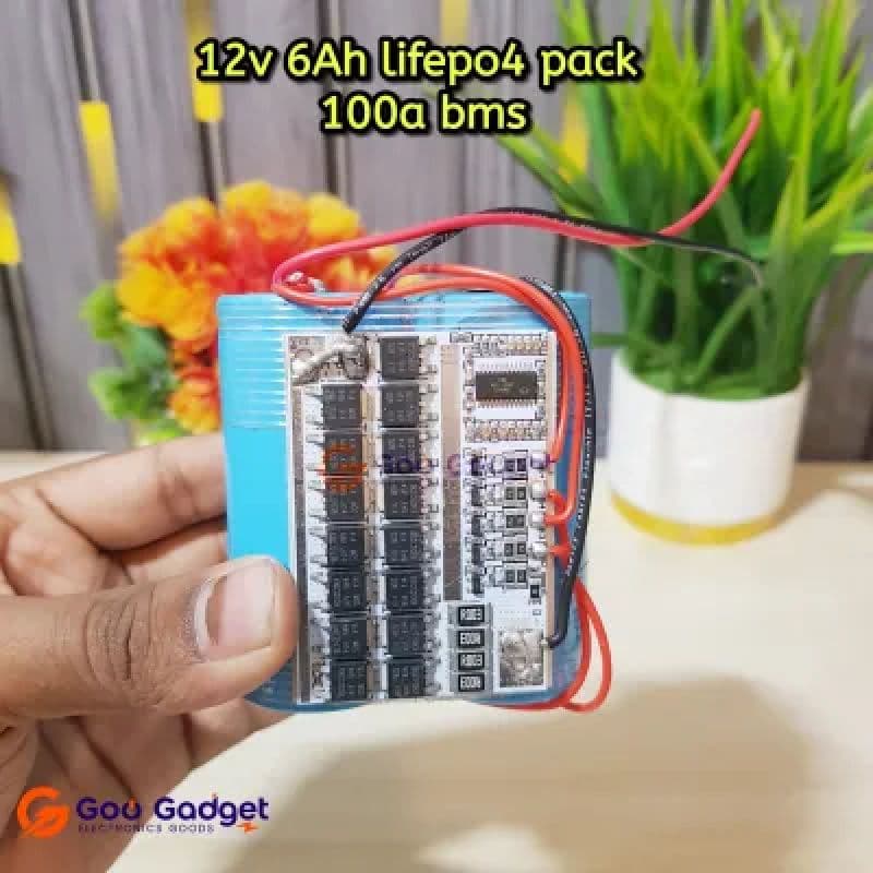12V 6Ah LiFePO4 Battery Pack 4S 32700 6000mAh Cells with 100A BMS