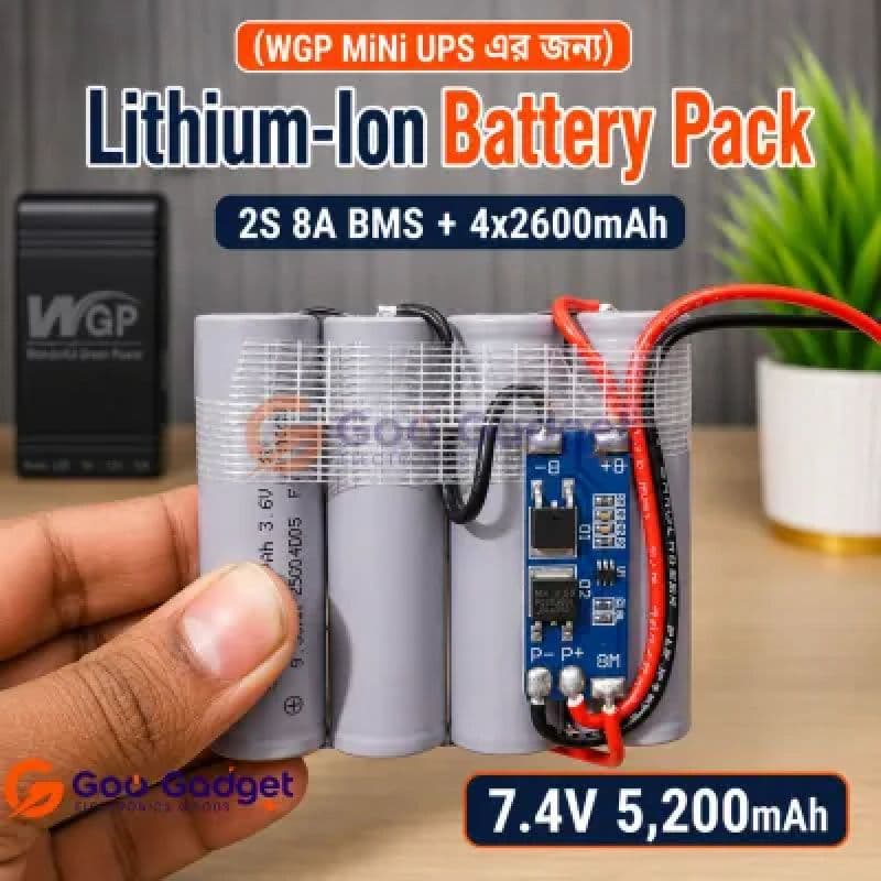 7.4V 5200mAh Li-Ion Battery Pack 2S2P 18650 with 2S 8A BMS for WGP Mini UPS