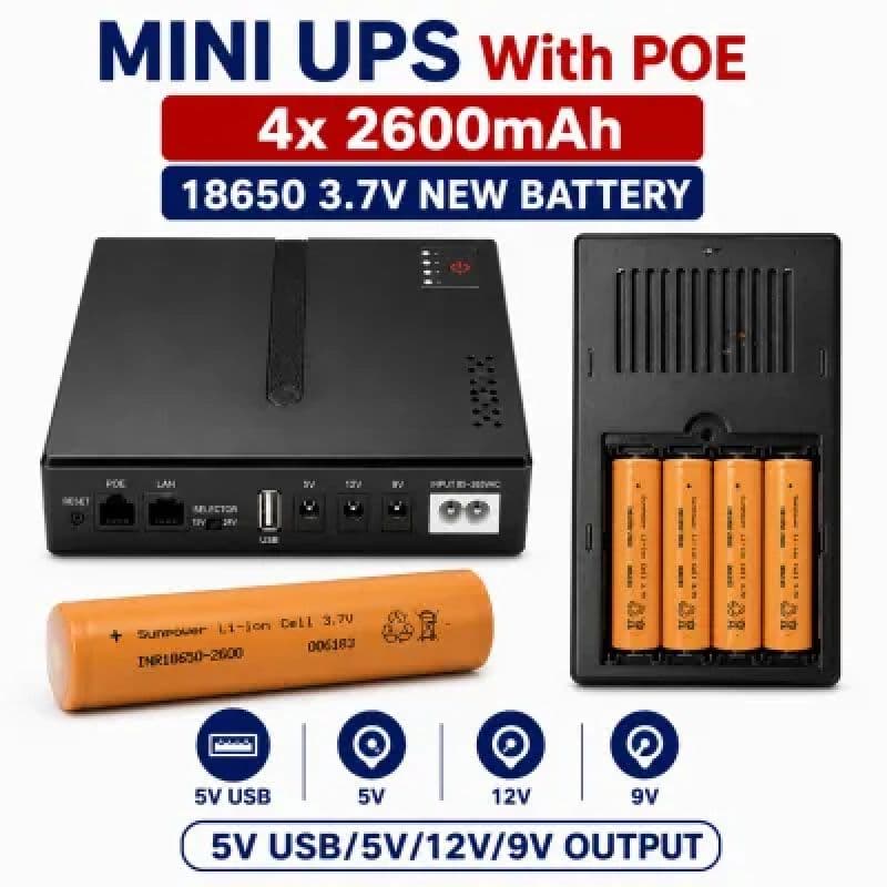 Mini Portable UPS 5V 9V 12V for WiFi Router, ONU & CCTV Camera with 10,400mAh Battery