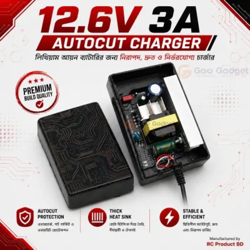 12.6V 3A Smart Auto Cut Charger | 3S Lithium-Ion Battery Charger by RC Product BD