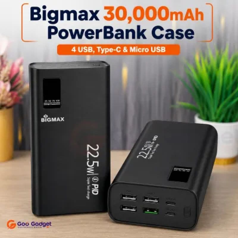 BigMax 30000mAh 22.5W Fast Charging DIY Power Bank Case | 3× 10000mAh Li-Po Battery Support