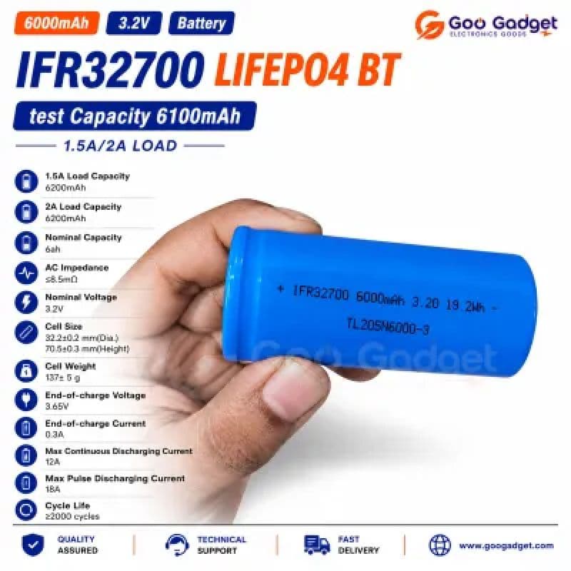 3.2V 6000mAh IFR32700 LiFePO4 Battery Cell | 12A High Current Rechargeable Battery