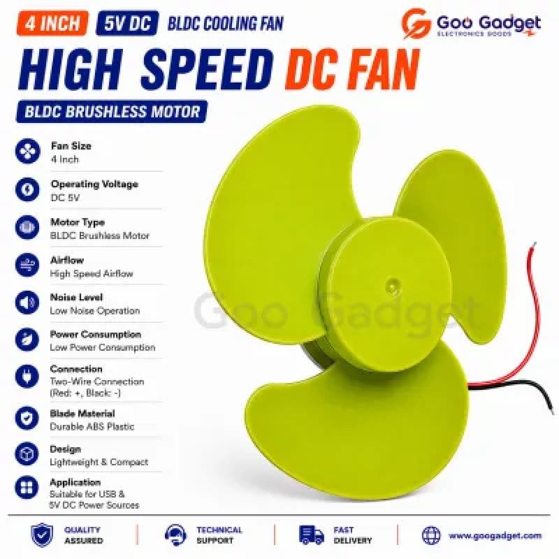 5V 4-Inch BLDC DC Cooling Fan | High Speed Brushless Fan for Electronics