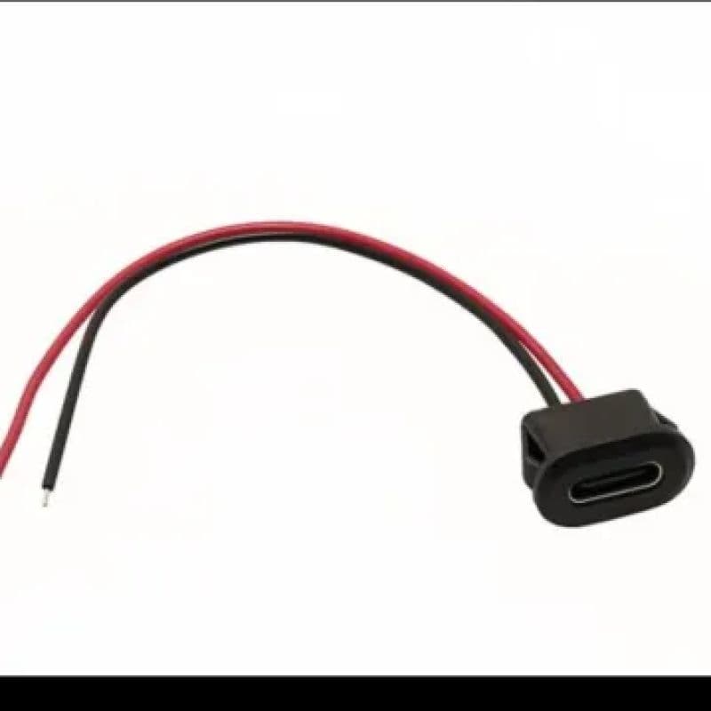 USB Type-C Female DC Power Connector with Wire | 2-Pin Type-C Charging Socket