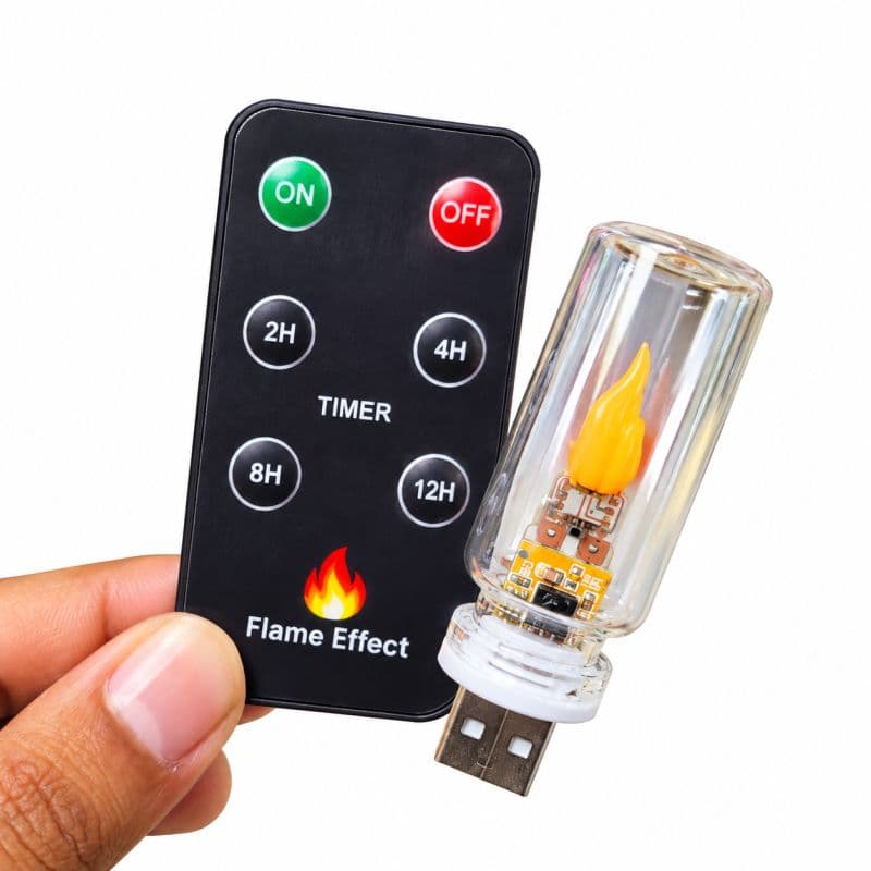 USB Flame Effect LED Glass Bottle Night Light | RX9008YK Remote Control Decorative Atmosphere Lamp
