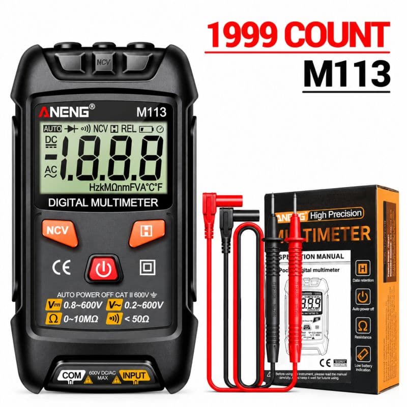ANENG M113 Intelligent Digital Multimeter | 1999 Counts AC/DC Voltage Resistance & NCV Tester