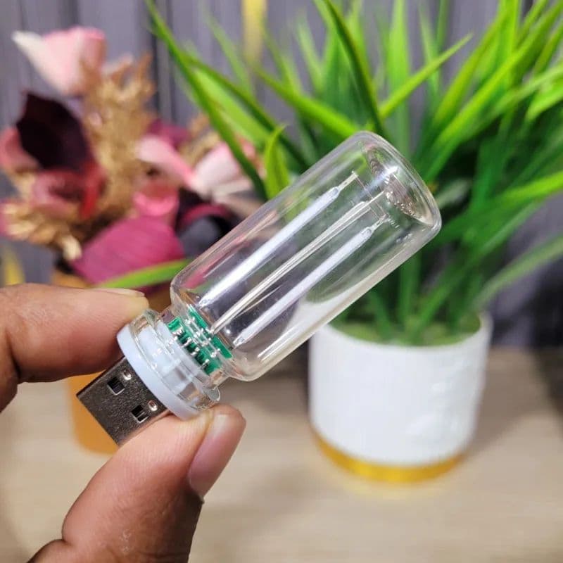 Blue USB Flame Effect LED Glass Bottle Night Light Touch Sensor Decorative Lamp