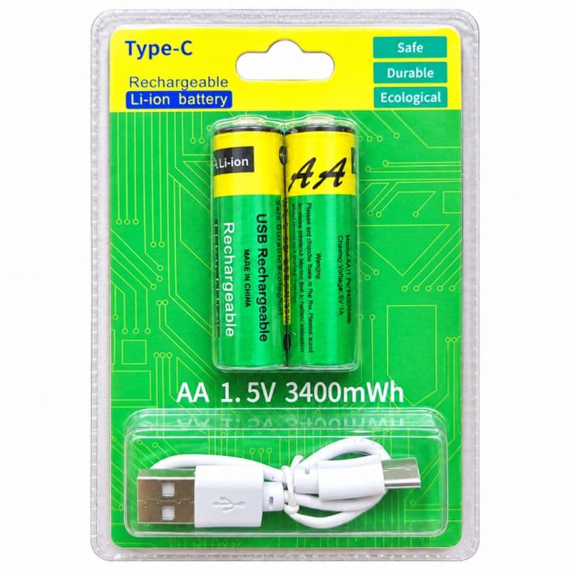 AA 1.5V 3400mWh USB Type-C Rechargeable Lithium Battery