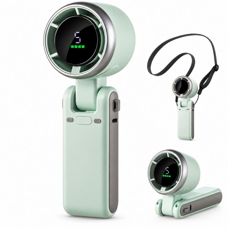 3600mAh Turbo Handheld Fan with Digital Display 5-Speed Foldable Design