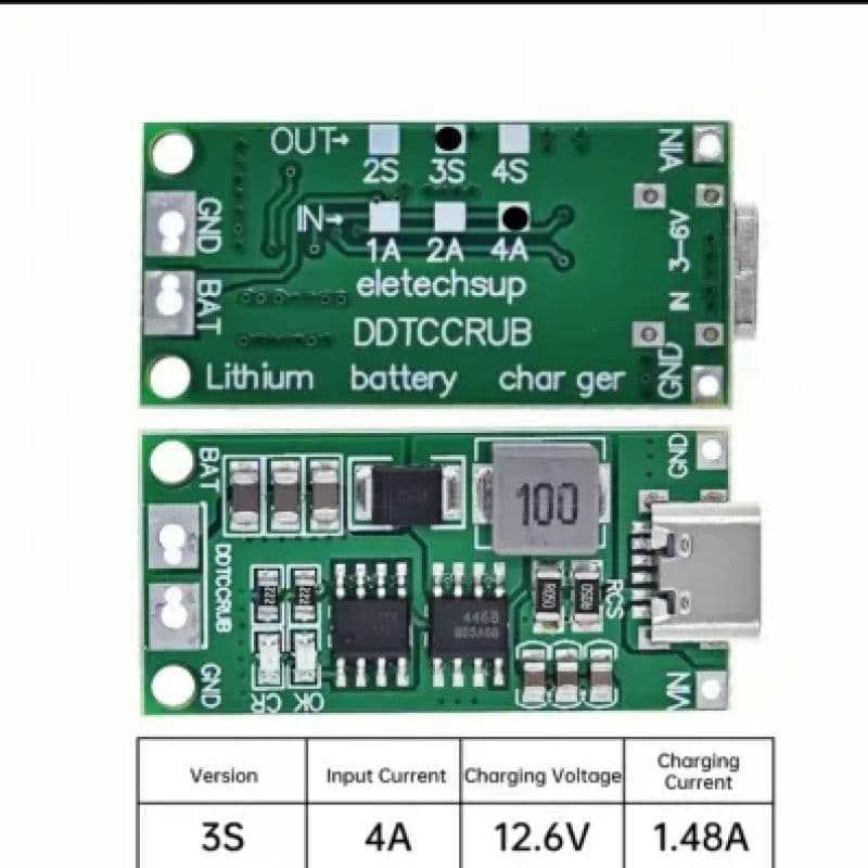 3S 4A Type-C Lithium Battery Charger Module | 12.6V Fast Charging Board