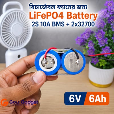 6V 6Ah LiFePO4 Battery Pack 32700 Cells 2S with 10A BMS for Rechargeable Fan_img_3