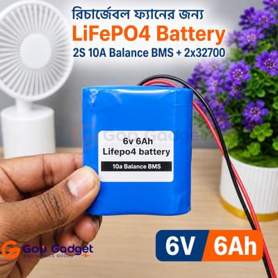 6V 6Ah LiFePO4 Battery Pack 32700 2S With 10A Balance BMS for Rechargeable Fan_img_1