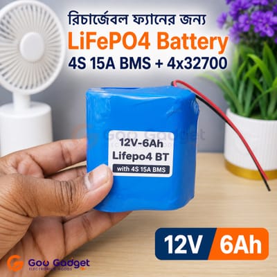 12V 6Ah LiFePO4 Battery Pack 4S 32700 Cells with 15A BMS for Rechargeable Fan & Backup Use_img_1