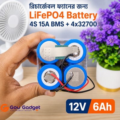 12V 6Ah LiFePO4 Battery Pack 4S 32700 Cells with 15A BMS for Rechargeable Fan & Backup Use_img_4