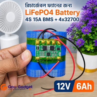 12V 6Ah LiFePO4 Battery Pack 4S 32700 Cells with 15A BMS for Rechargeable Fan & Backup Use_img_2