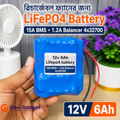 12V 6Ah LiFePO4 Battery Pack 4S 32700 Cells with 15A BMS and 1.2A Active Balancer for Rechargeable Fan and Backup Use_img_1