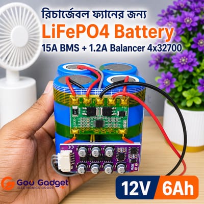 12V 6Ah LiFePO4 Battery Pack 4S 32700 Cells with 15A BMS and 1.2A Active Balancer for Rechargeable Fan and Backup Use_img_0