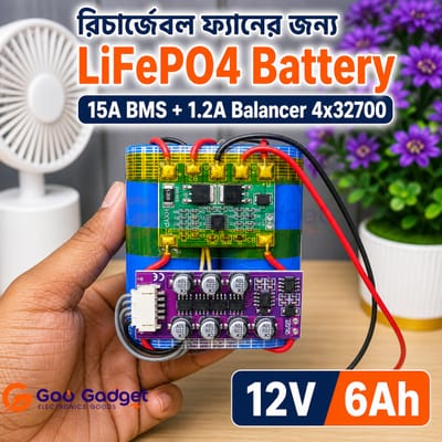 12V 6Ah LiFePO4 Battery Pack 4S 32700 Cells with 15A BMS and 1.2A Active Balancer for Rechargeable Fan and Backup Use_img_2