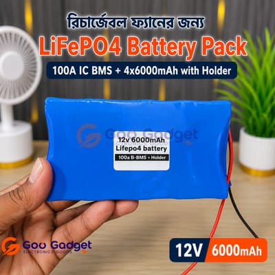 12V 6Ah LiFePO4 Battery Pack with 100A BMS and Holder_img_1