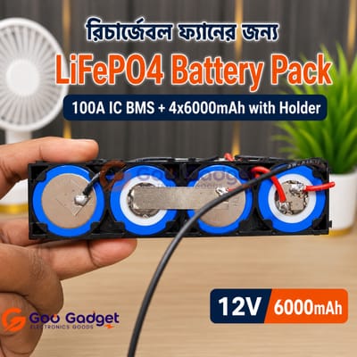 12V 6Ah LiFePO4 Battery Pack with 100A BMS and Holder_img_3
