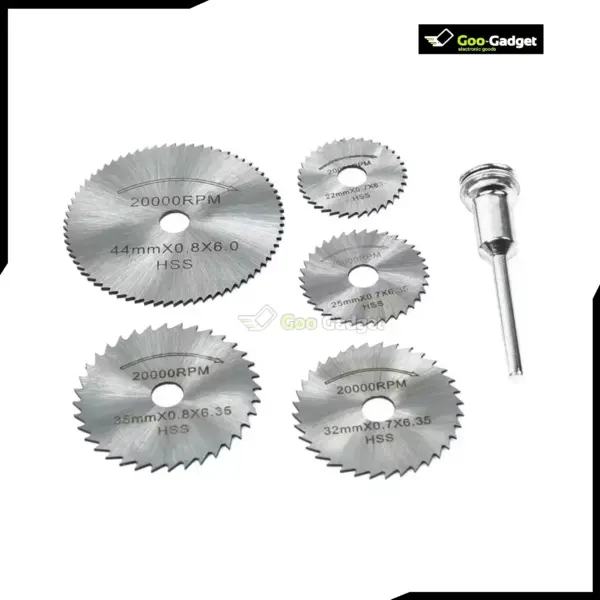 6-Piece Mini Wood Cutting Discs Set with Drill Mandrel for 775 Motor Rotary Tools