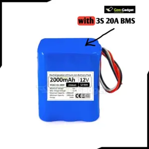 12V 2000mAh 18650 Lithium Ion Battery Pack Rechargeable Power Source for Small Electronics and DIY Projects