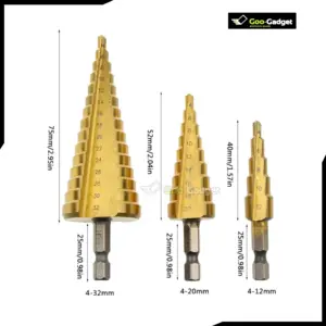 HSS Step Drill Bit Set Titanium Coated Straight Groove Hex Shank Hole Cutter 3-12mm 4-12mm 4-20mm