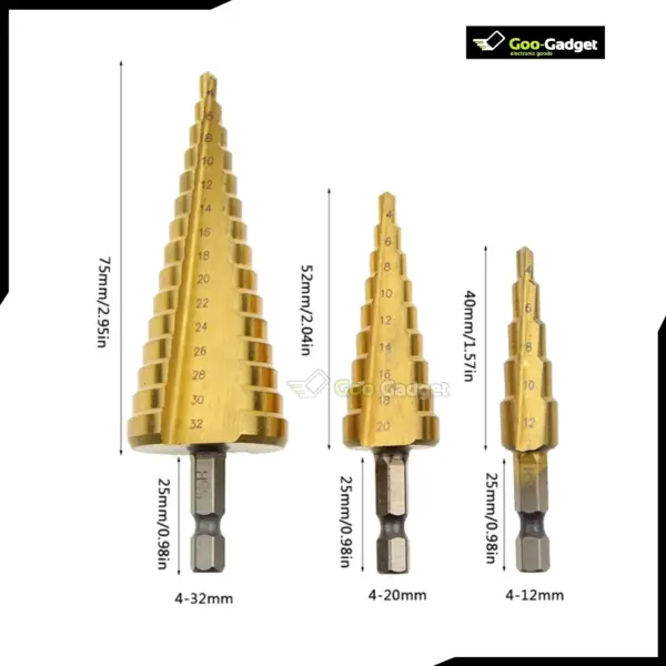 HSS Step Drill Bit Set Titanium Coated Straight Groove Hex Shank Hole Cutter 3-12mm 4-12mm 4-20mm